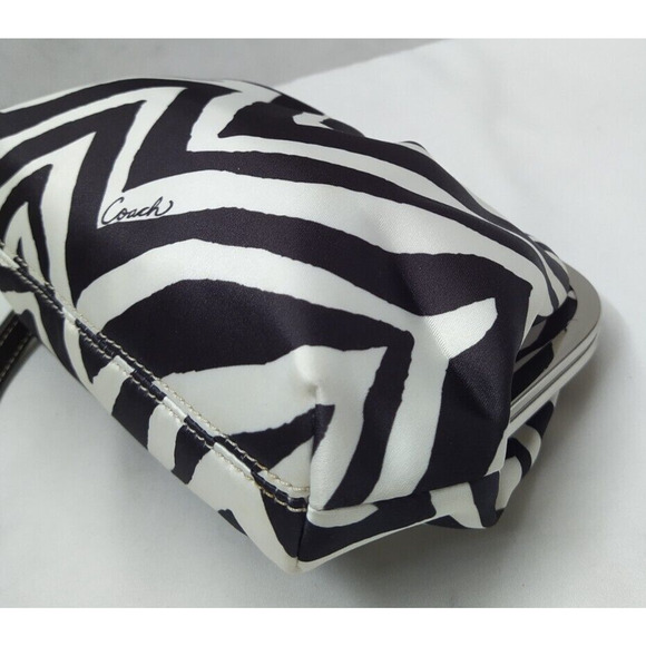 Coach Black White Satin Zebra Printed Kisslock Framed Wristlet - Wallet - Picture 14 of 15